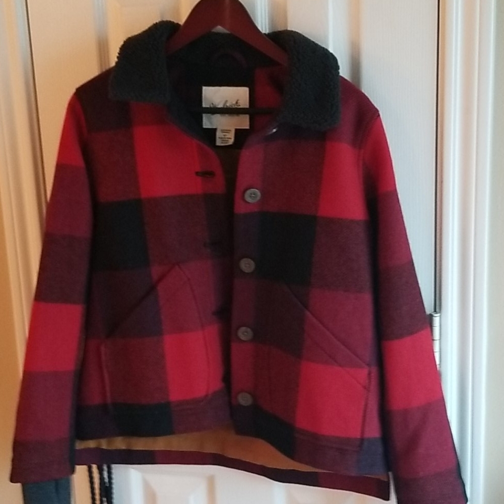 Woolrich Red Black WOOL Buffalo Check coat